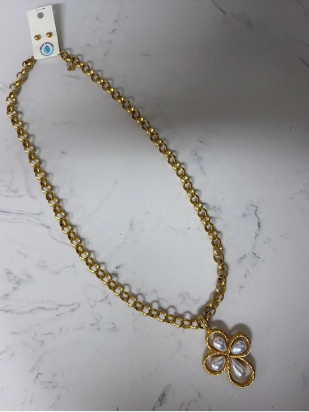 Gold Flower Pendant Necklace with Pearl Accents - Women Jewelry
